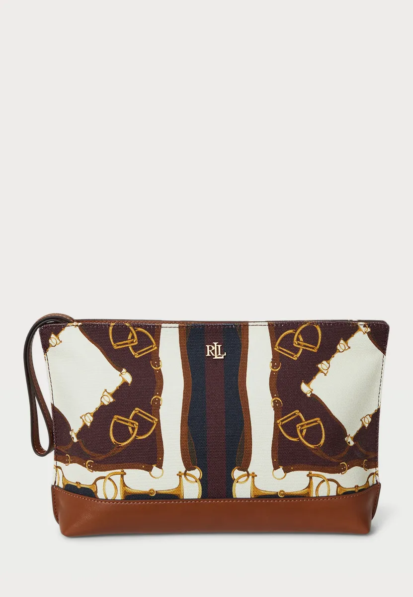 EQUESTRIAN-PRINT CANVAS LARGE POUCH - Kosmetiktasche - equestrian scarf print/lrn tan