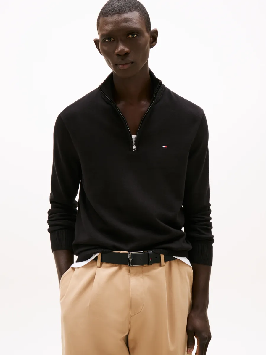 ESSENTIAL ZIP MOCK - Strickpullover - black