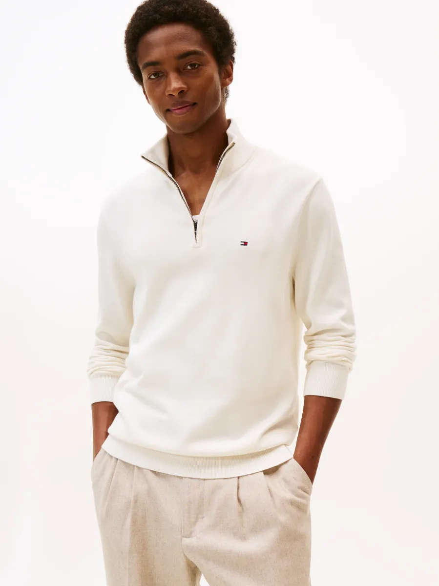 ESSENTIAL ZIP MOCK - Strickpullover - ivory petal