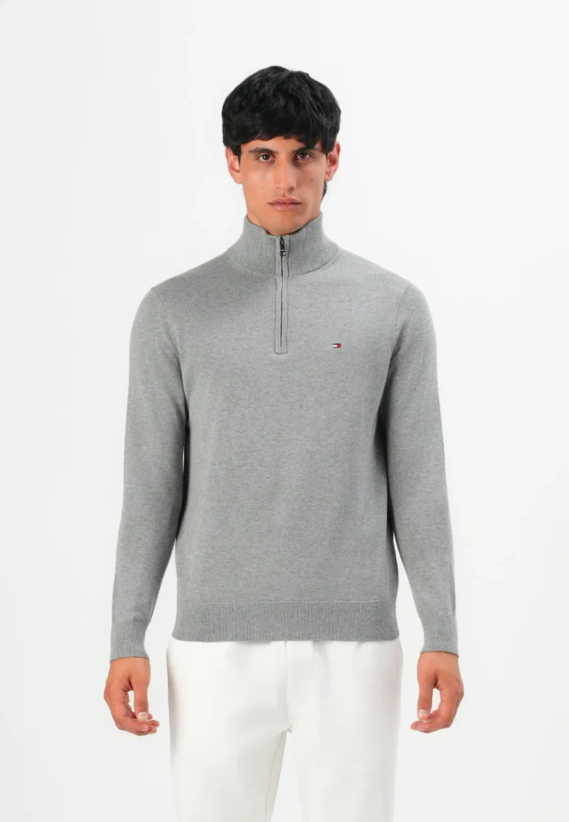 ESSENTIAL ZIP MOCK - Strickpullover - medium grey heather