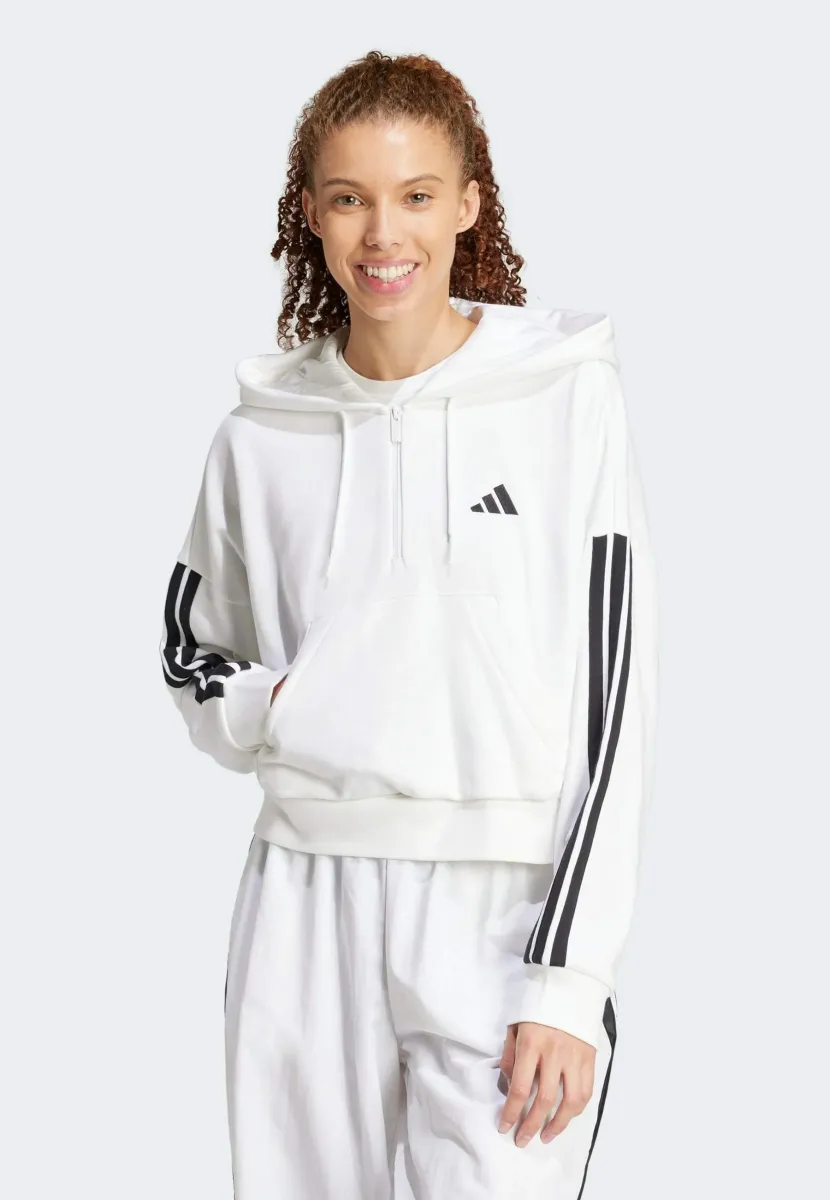ESSENTIALS 3-STRIPES QUARTER-ZIP - Kapuzenpullover - white   black