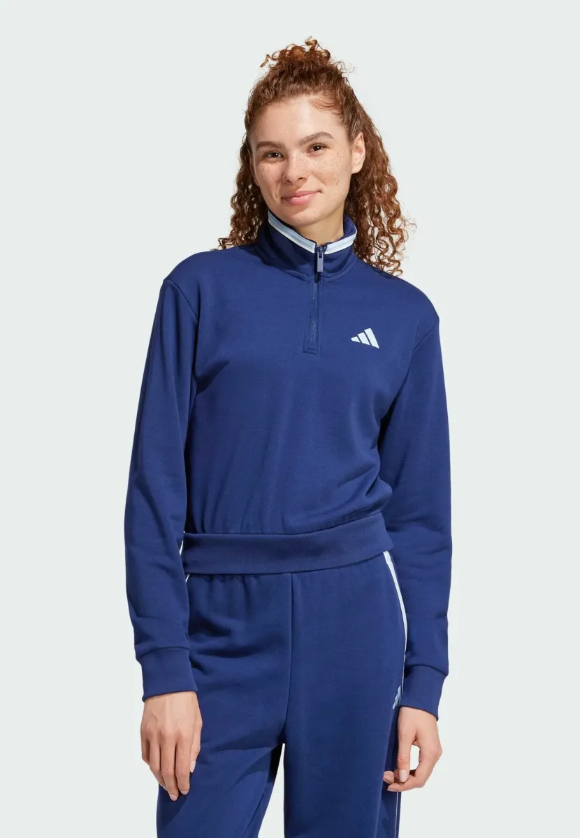 ESSENTIALS COLOR POP CROP QUARTER-ZIP TRACK - Sweatshirt - dark blue