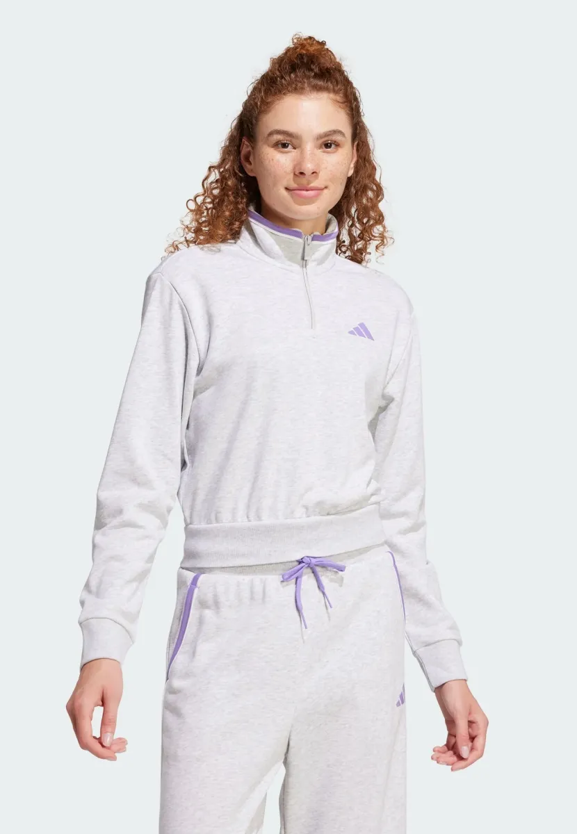 ESSENTIALS COLOR POP CROP QUARTER-ZIP TRACK - Sweatshirt - light grey heather