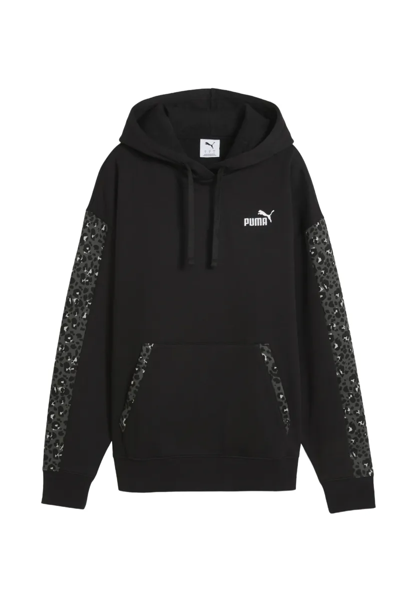 ESSENTIALS COMFORT MIT ANIMAL-PRINT - Kapuzenpullover - black