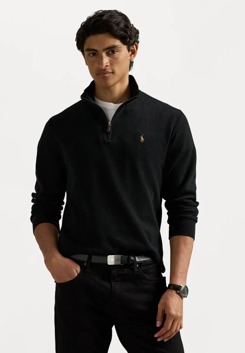 ESTATE RIB QUARTER ZIP PULLOVER - Strickpullover - black