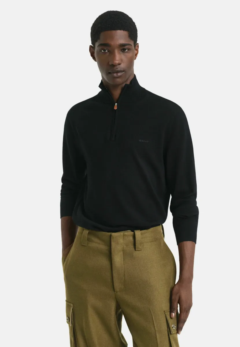 EXTRA FINE HALF-ZIP - Strickpullover - black