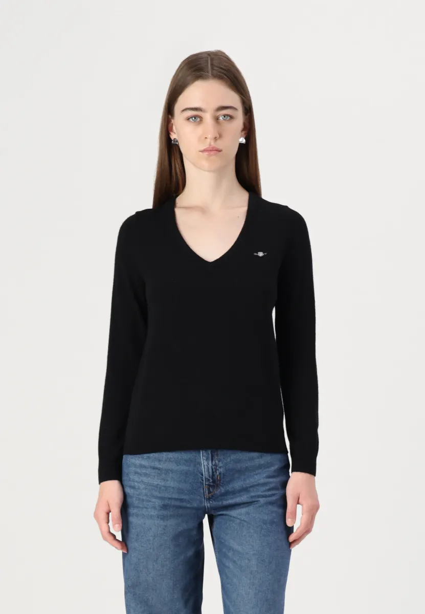 EXTRAFINE V NECK - Strickpullover - black