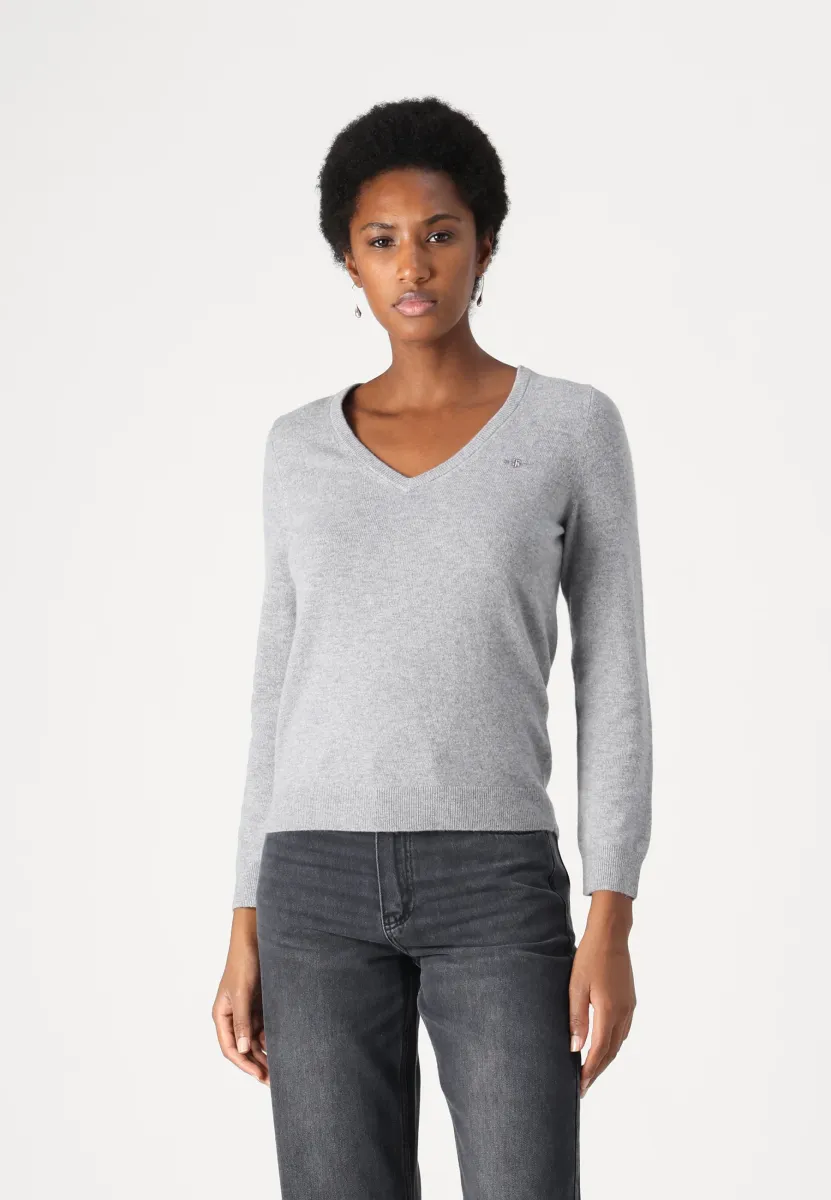 EXTRAFINE V NECK - Strickpullover - grey