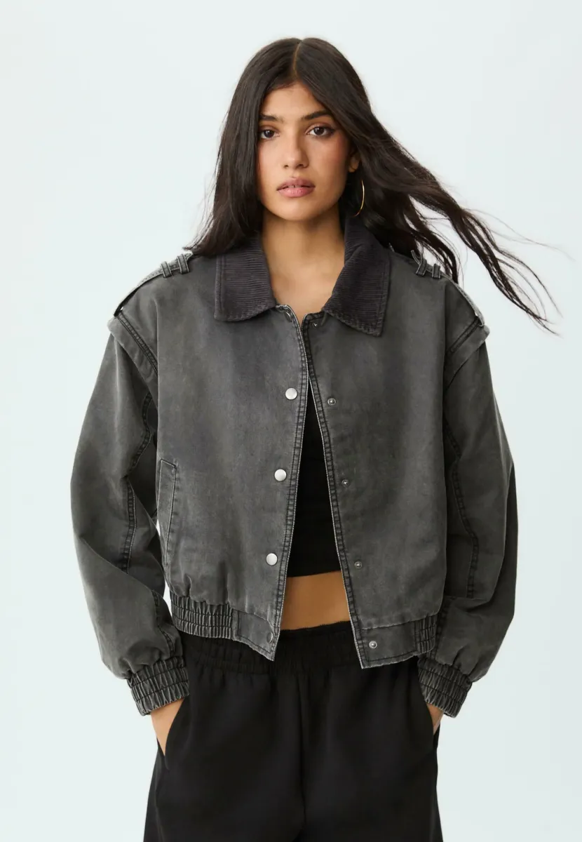 FADED-EFFECT CROPPED - Übergangsjacke - black