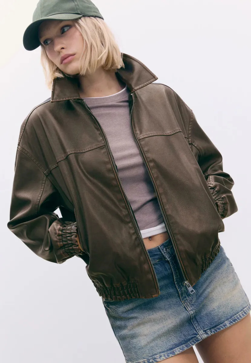 FADED EFFECT  - Kunstlederjacke - mottled brown