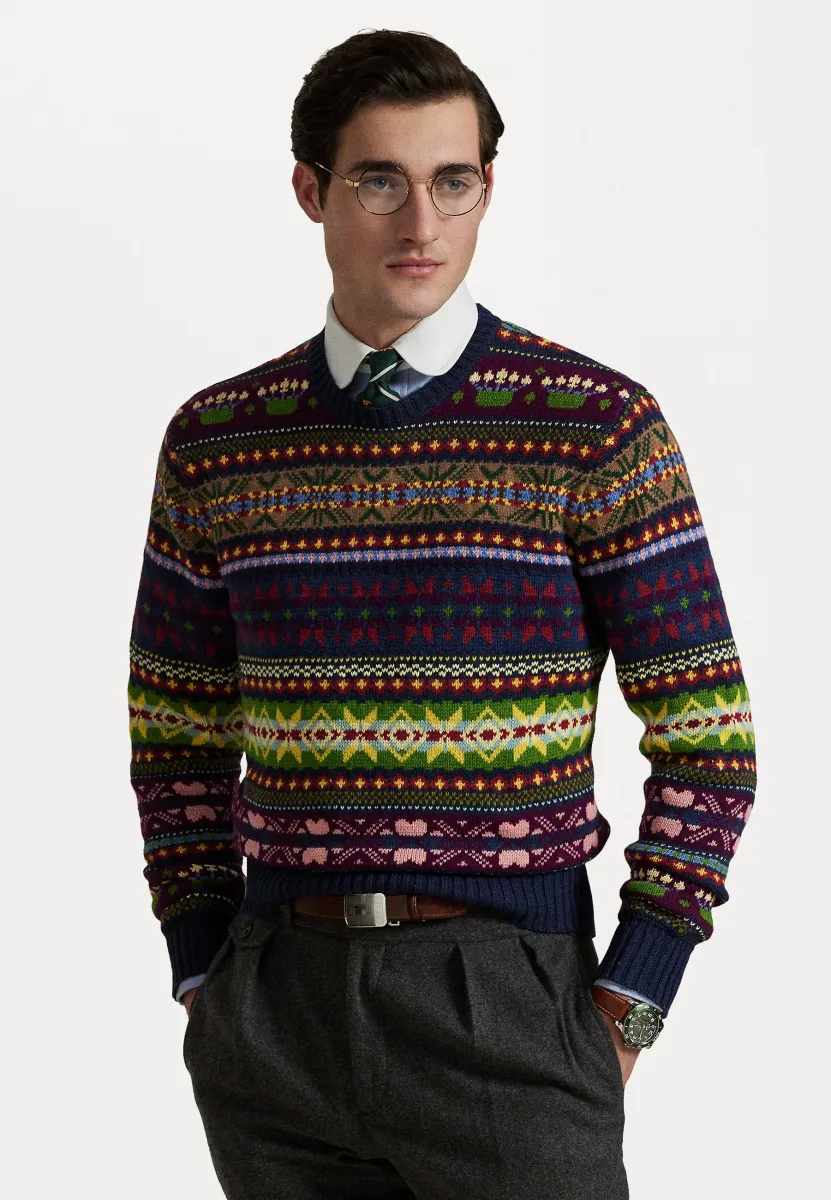 Fair Isle Cotton Blend Jumper - Strickpullover - navy