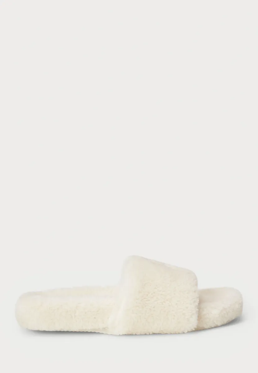 FAUX-SHEARLING OPEN-TOE SLIPPER - Hausschuh - cream/khaki
