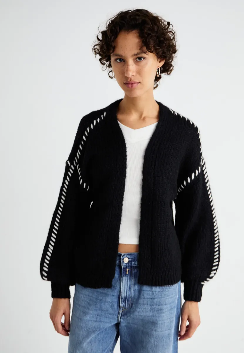 FENG LS V-NECK GA BOO - Strickjacke - black