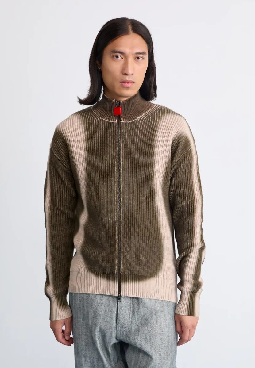 FISHERMAN CURVE ZIP UP - Strickjacke - acid brown/cream