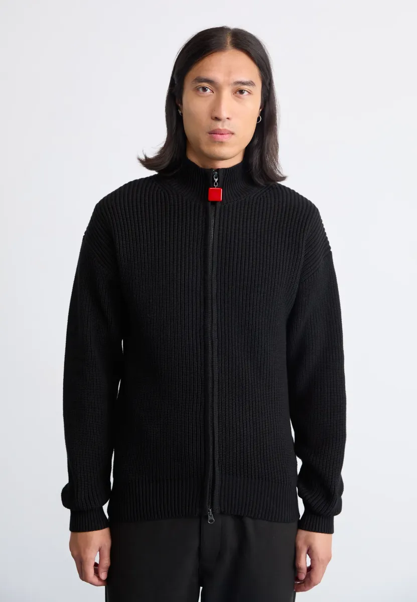 FISHERMAN ZIP UP - Strickjacke - black