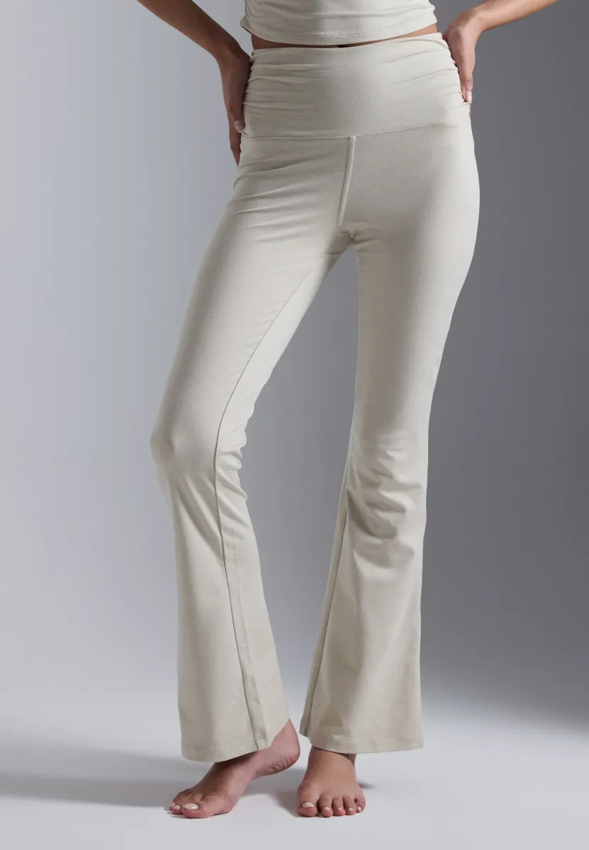 FLARED HIGH RISE LEGGINGS WITH SIDE RUCHING - Tights - mottled beige