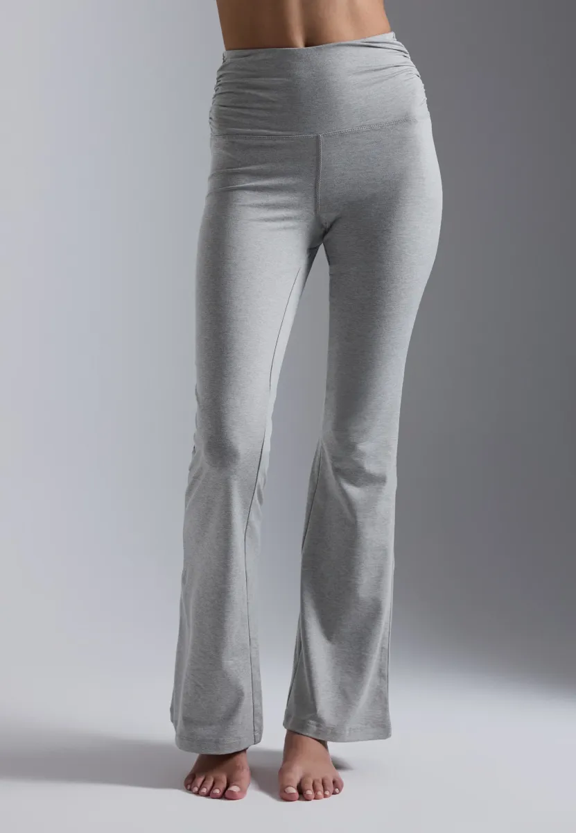 FLARED HIGH RISE LEGGINGS WITH SIDE RUCHING - Tights - mottled light grey
