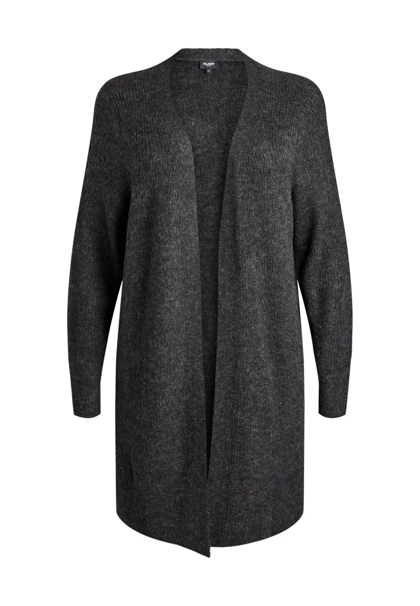 FLASH - LANGER - MIT OFFENER FRONT - Strickjacke - dark grey melange
