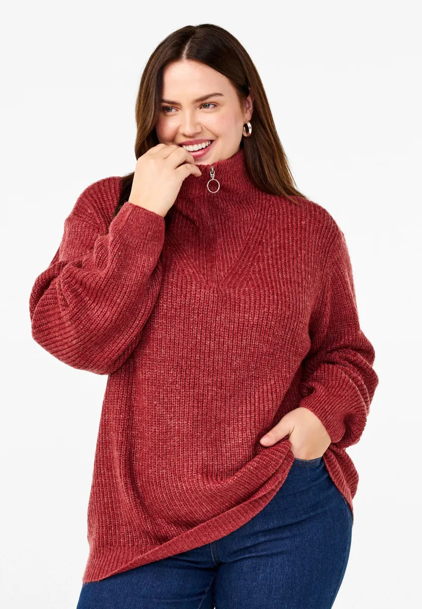 FLASH MIT HOHEM KRAGEN UND REISSVERSCHLUSS - Strickpullover - merlot mel