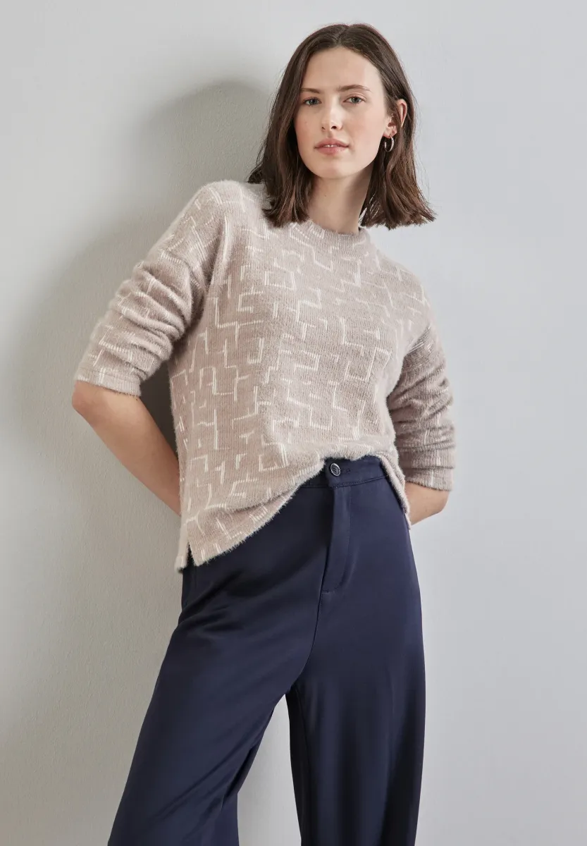 FLAUSCHIGES MIT PRINT - Strickpullover - beige