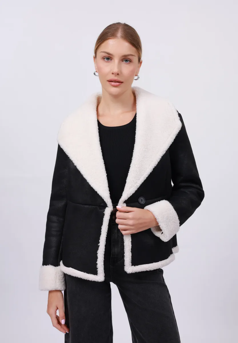 FLEECE BLAZER - Winterjacke - black/cream