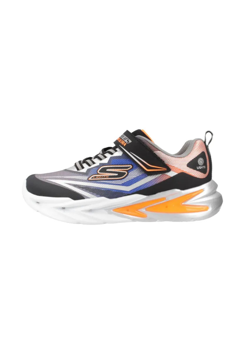 FLEX GLOW ULTRA - Sneaker low - black silver synthetic grey blue orange textile silver trim