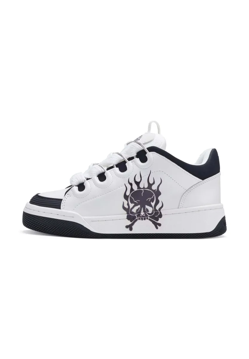 FLIP LOW - FLAMING SKULL - Skateschuh - white/black
