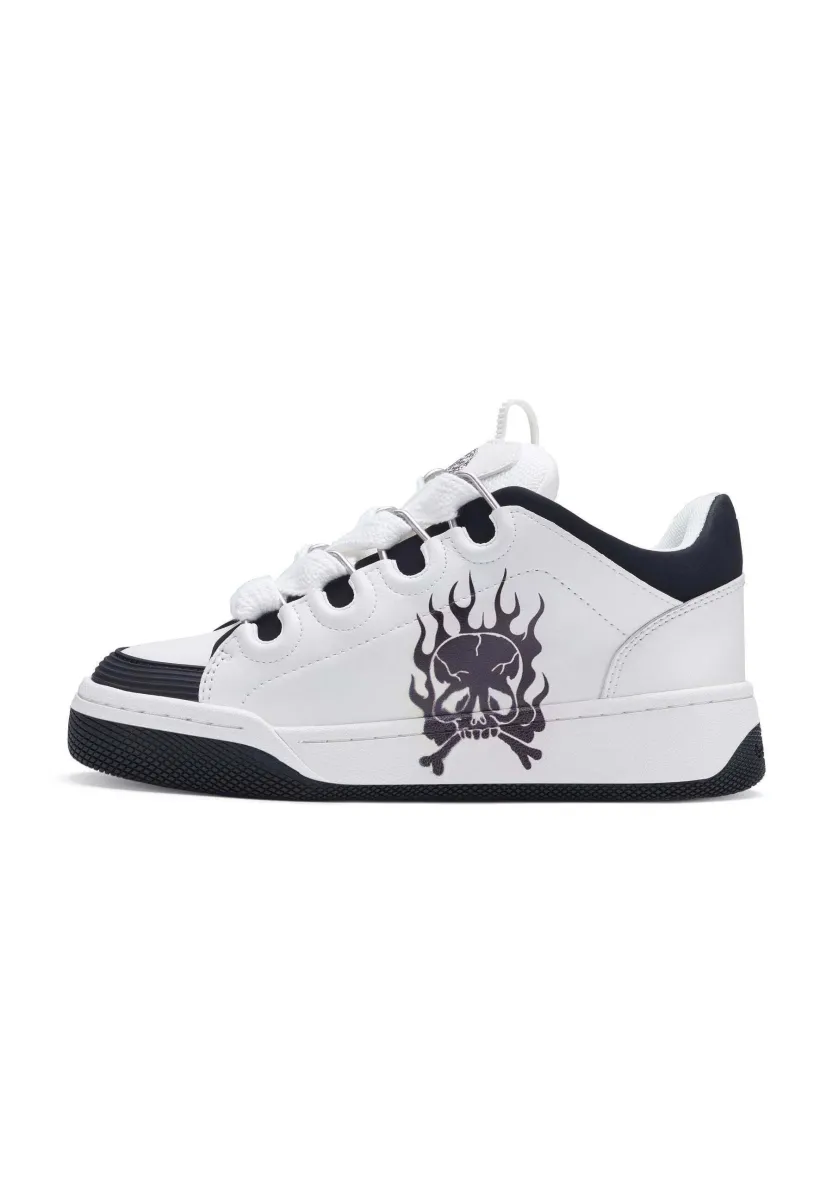 FLIP LOW - FLAMING SKULL - Skateschuh - white/black