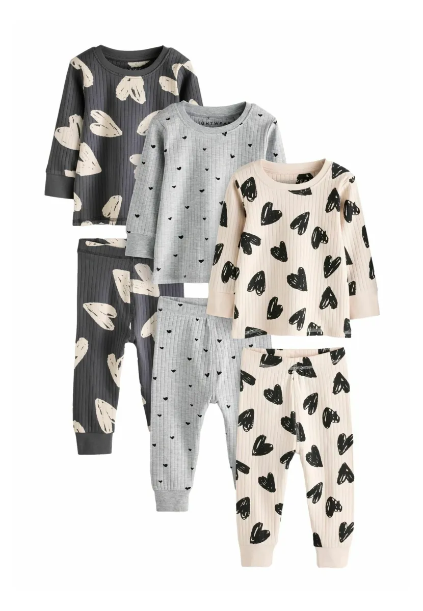 FLORAL 3 PACK-REGULAR FIT SET - Nachtwäsche Set - charocal grey cream heart