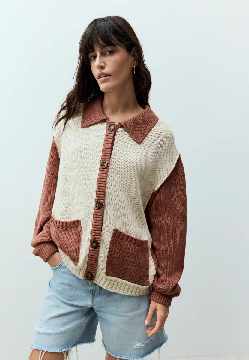 FLORAL BACK GRAPHIC COLLARED - Strickjacke - neutral