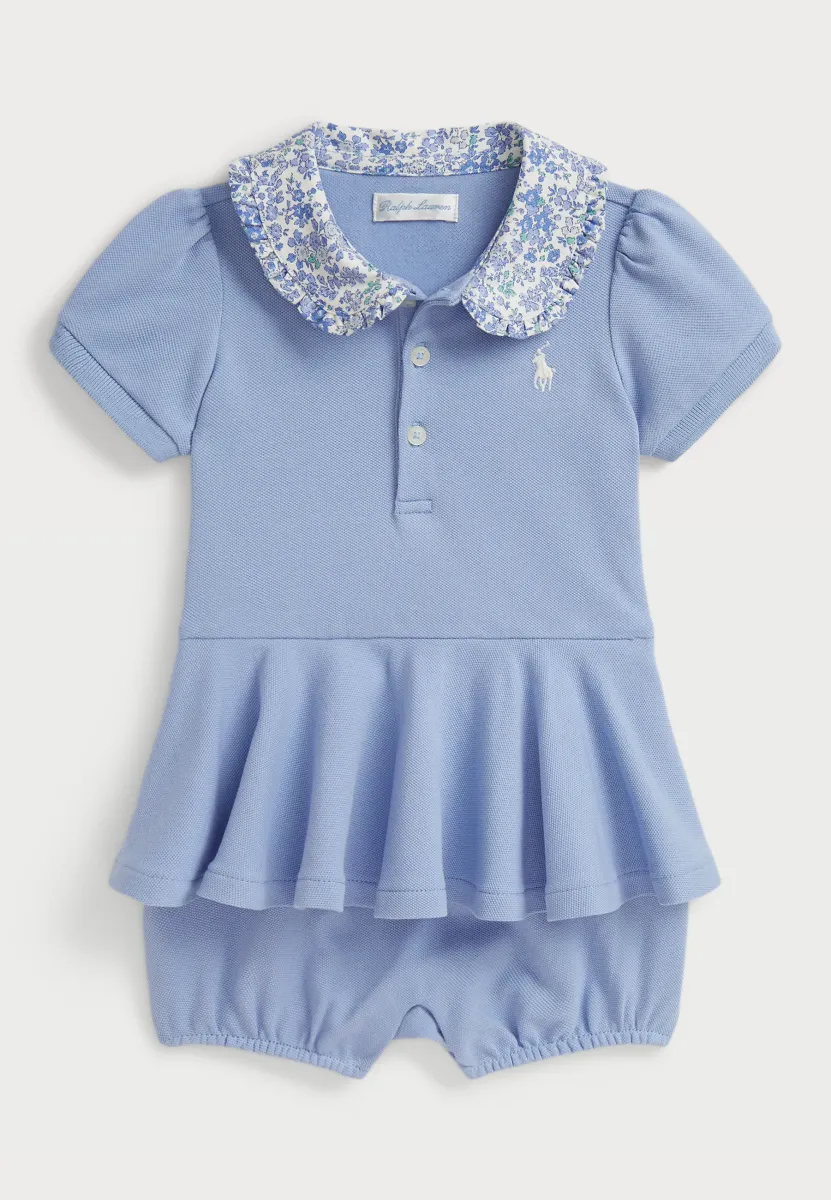 FLORAL COLLAR MESH BUBBLE SHORTALL - Jumpsuit - chambray blue