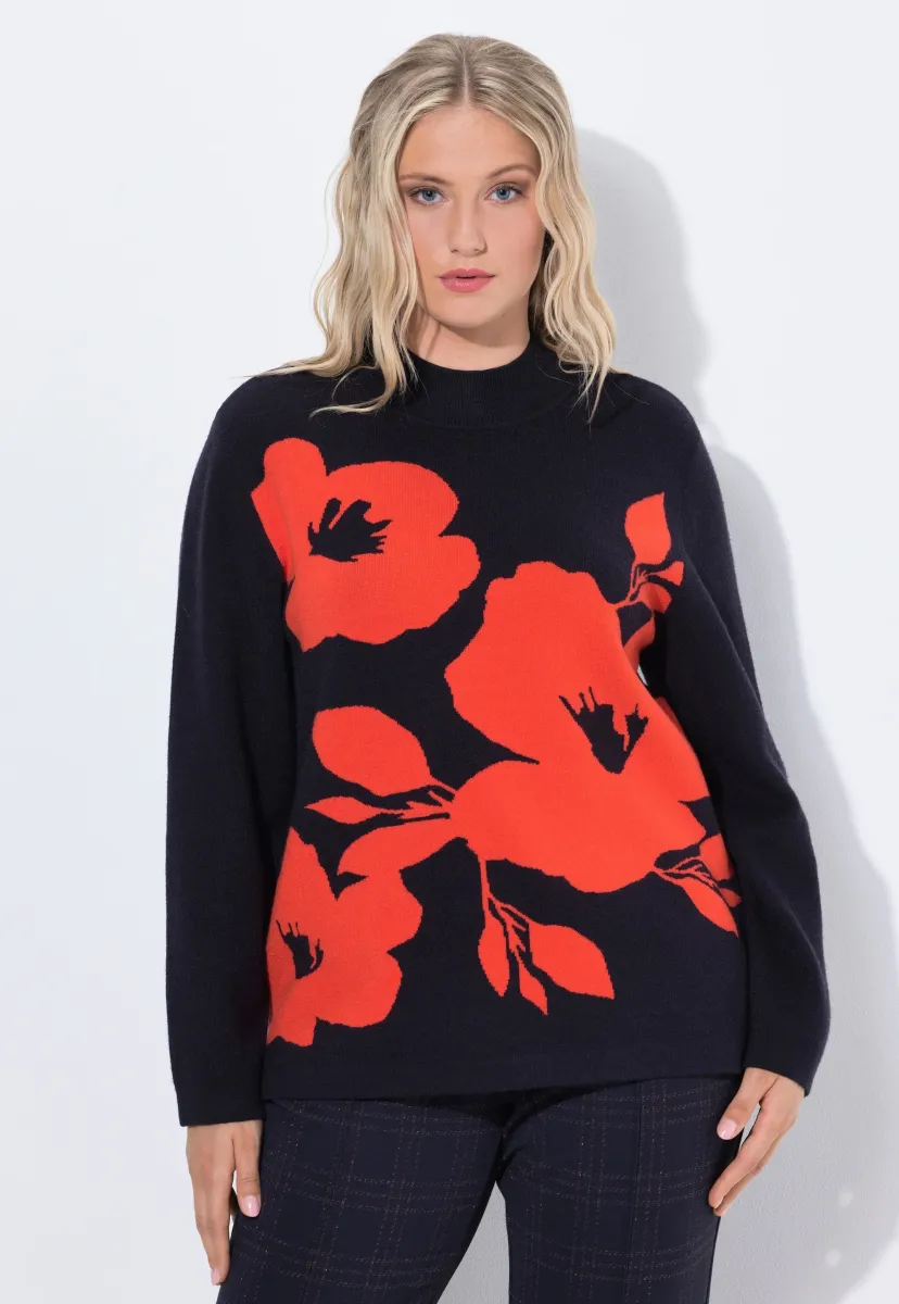 FLORAL TURTLENECK  - Strickpullover - marine