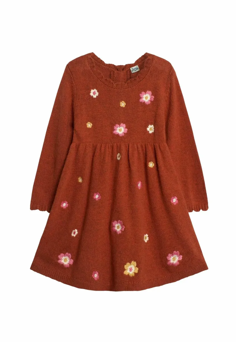 FLOWER EMBROIDERED REGULAR FIT - Strickkleid - rust