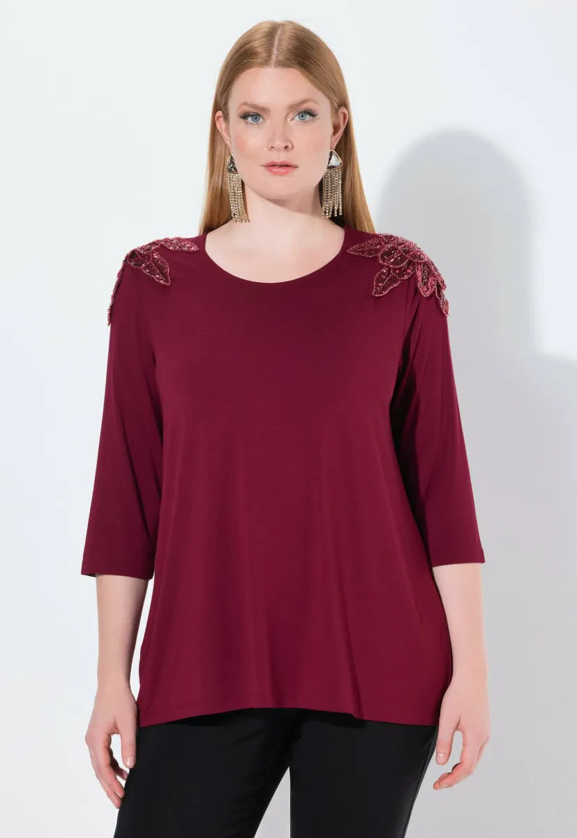 FLOWER EPAULET 3/4 SLEEVE   - Langarmshirt - dark cherry red