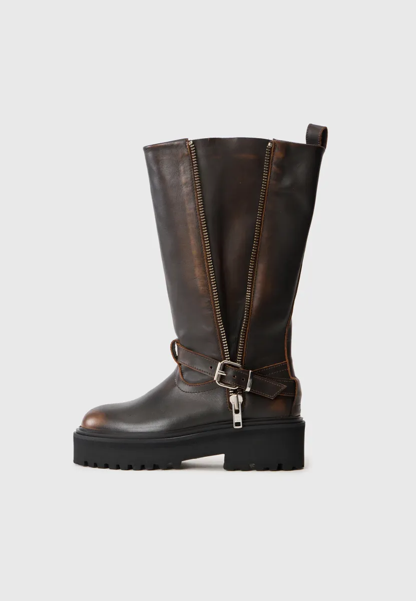 FOOTSHIGH - Cowboy-/Bikerboot - marron fonce