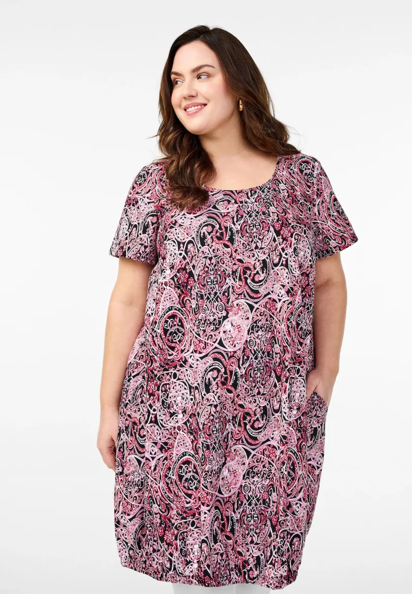 Freizeitkleid - black w pink aop