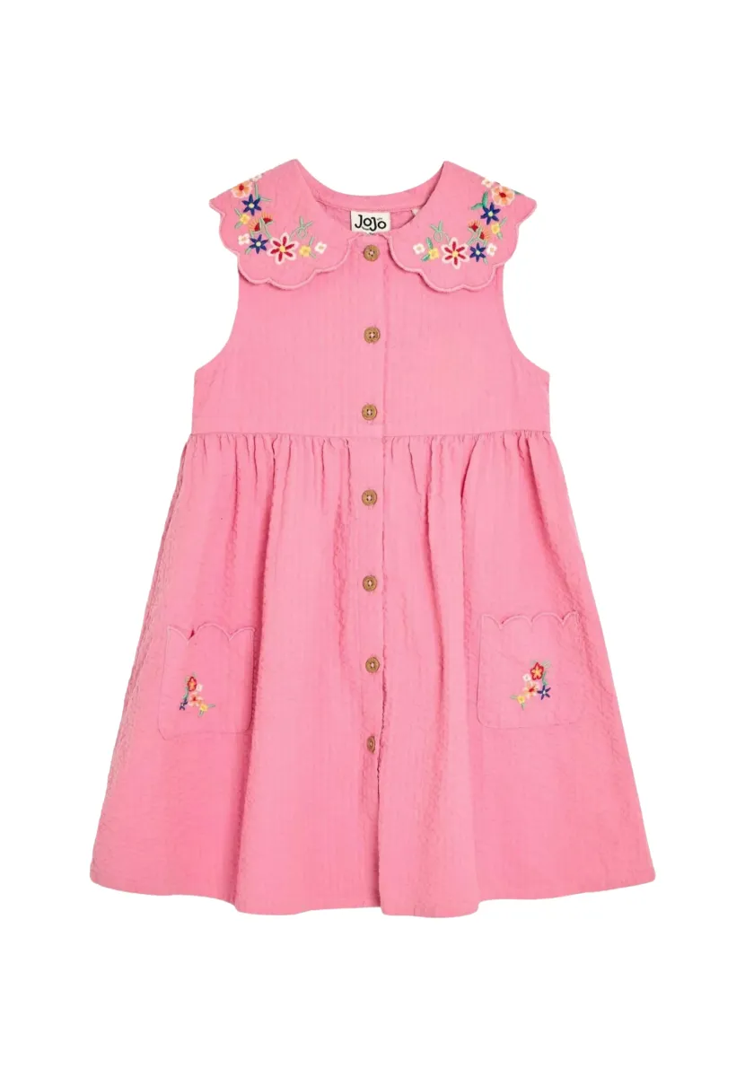 Freizeitkleid - pink embroidered