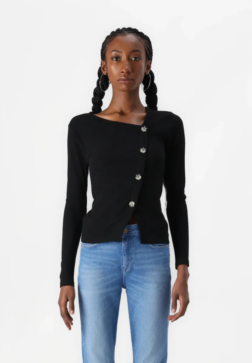 FREYA BUTTON TOP - Strickjacke - black