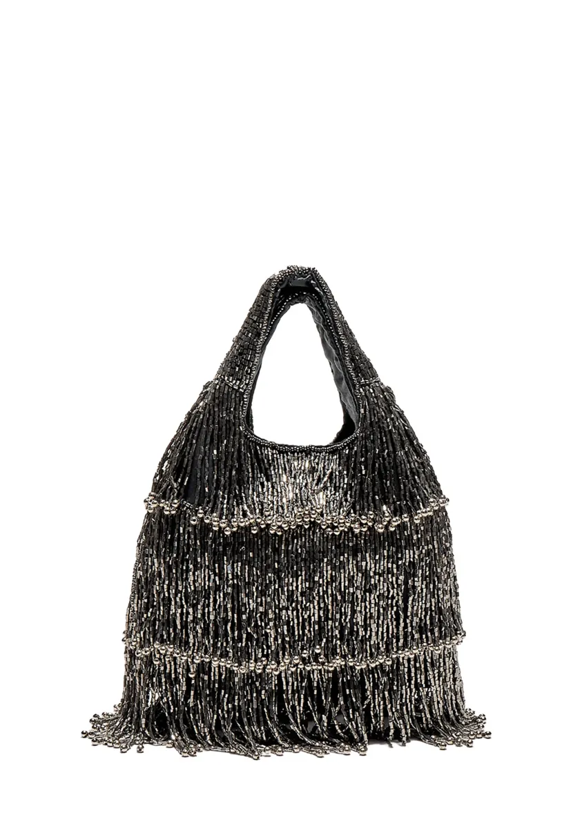 FRINGED WITH BEADS - Handtasche - metallic grey