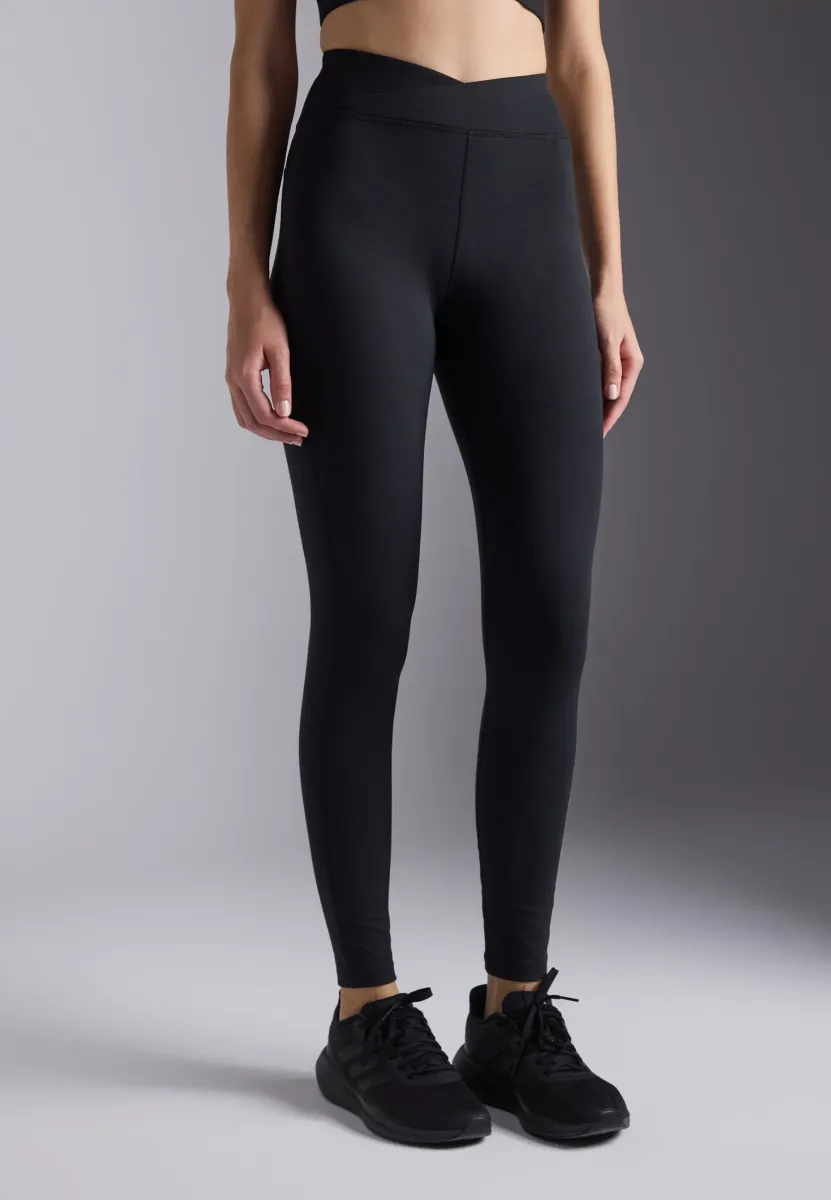 FULL LENGTH HIGH RISE LEGGINGS WITH OVERLAP V-WAISTBAND - Tights - black