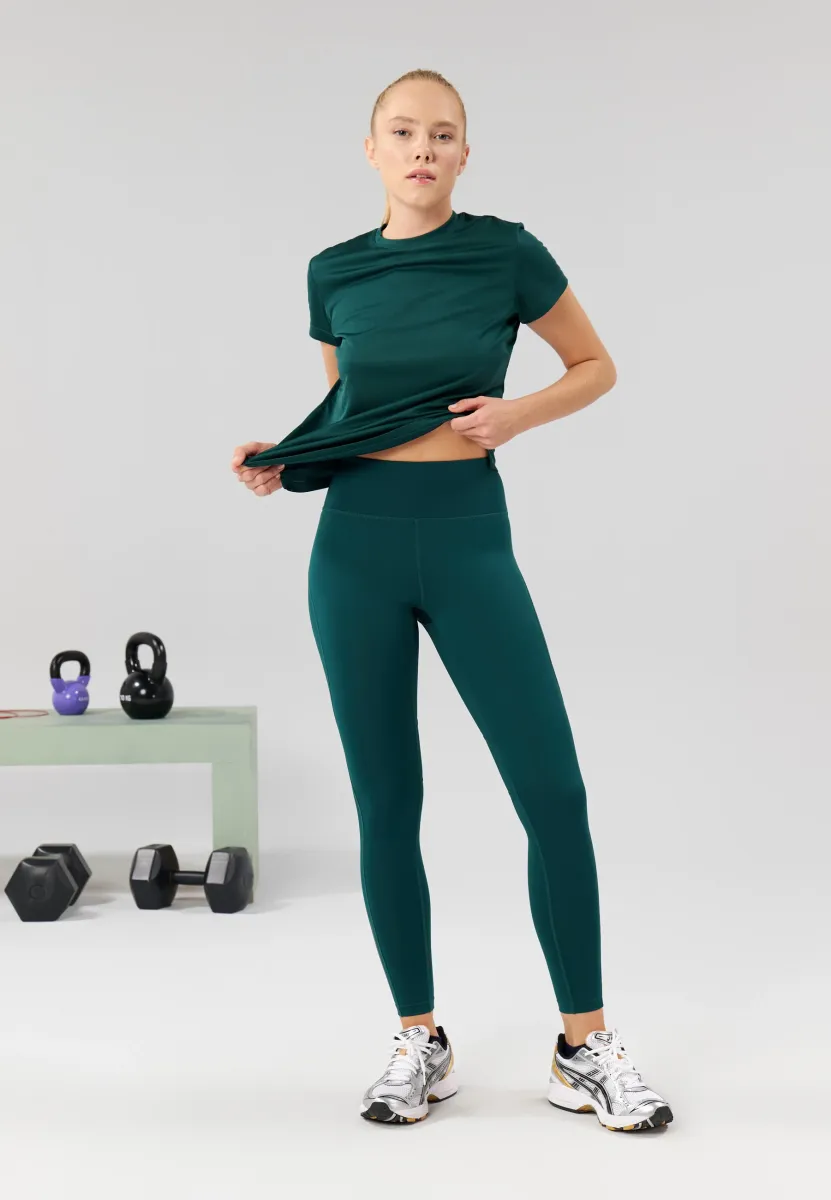FULL LENGTH HIGH RISE LEGGINGS WITH REFLECTIVE STRIP - Tights - dark green