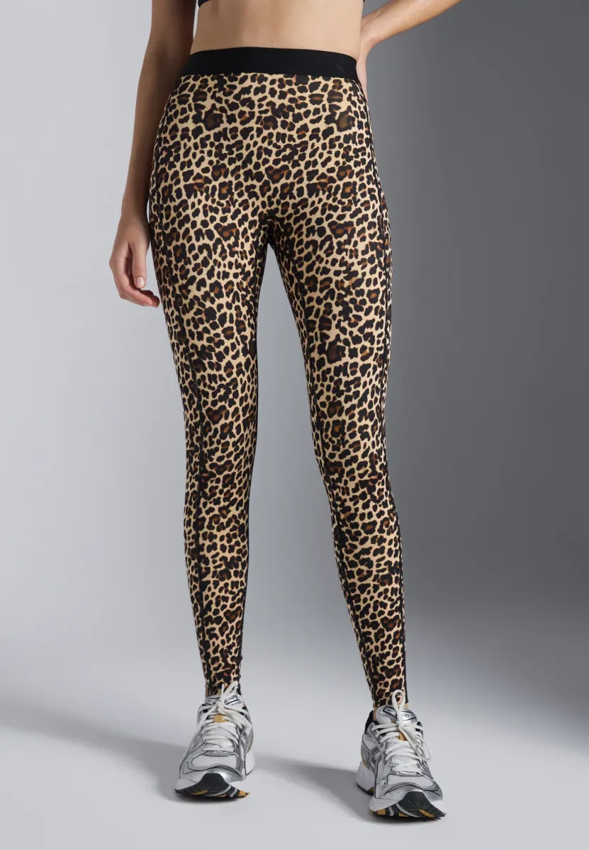 FULL LENGTH HIGH RISE LEOPARD PRINT LEGGINGS WITH CONTRAST WAISTBAND
 - Tights - dark brown/black/beige