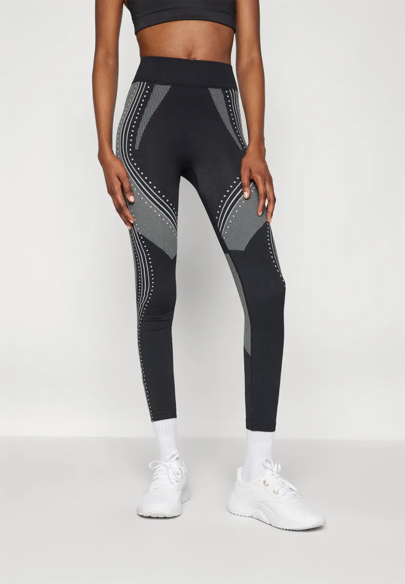 FULL LENGTH HIGH RISE SEAMLESS LEGGINGS WITH CONTRAST PATTERN
 - Tights - black