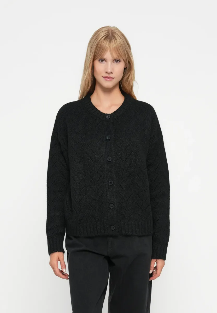 FUZZY TEXTURE CARDI - Strickjacke - black