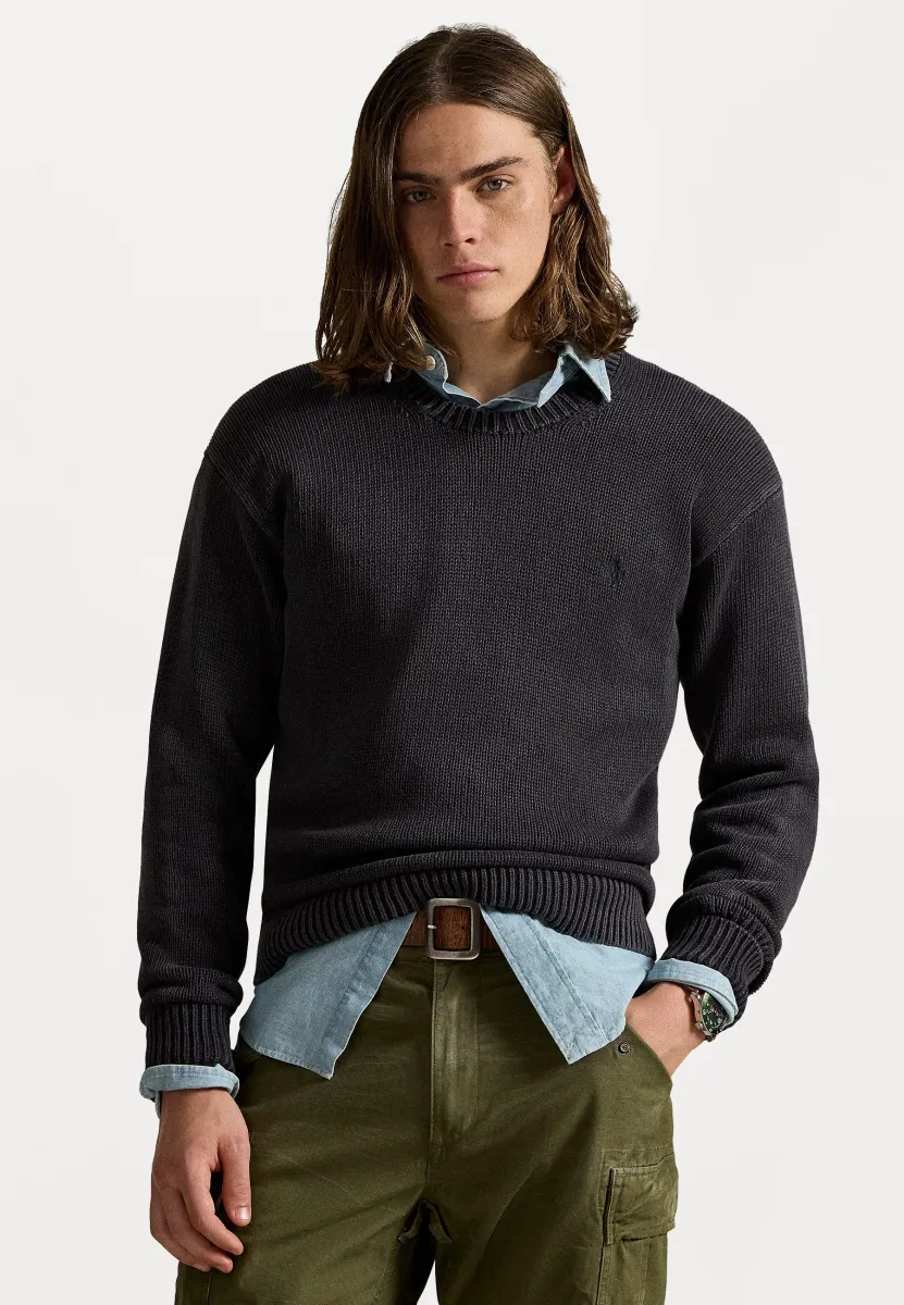 GARMENT DYED COTTON SWEATER - Strickpullover - black
