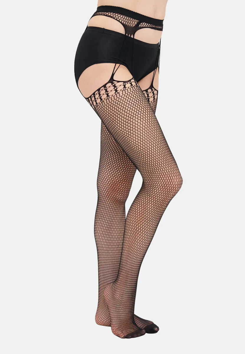 GEO CROTCHLESS FISHNET TIGHTS - Strumpfhose - black