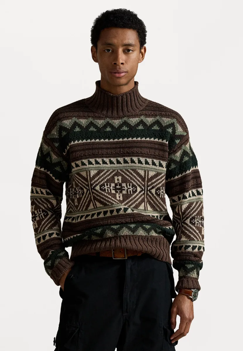 GEOMETRIC COTTON-BLEND SWEATER - Strickpullover - brown