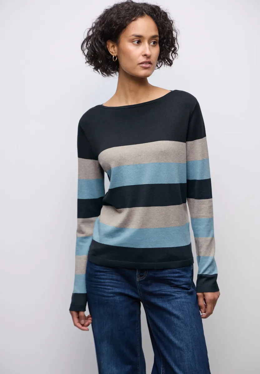 GESTREIFTER PULLOVER - Strickpullover - blau
