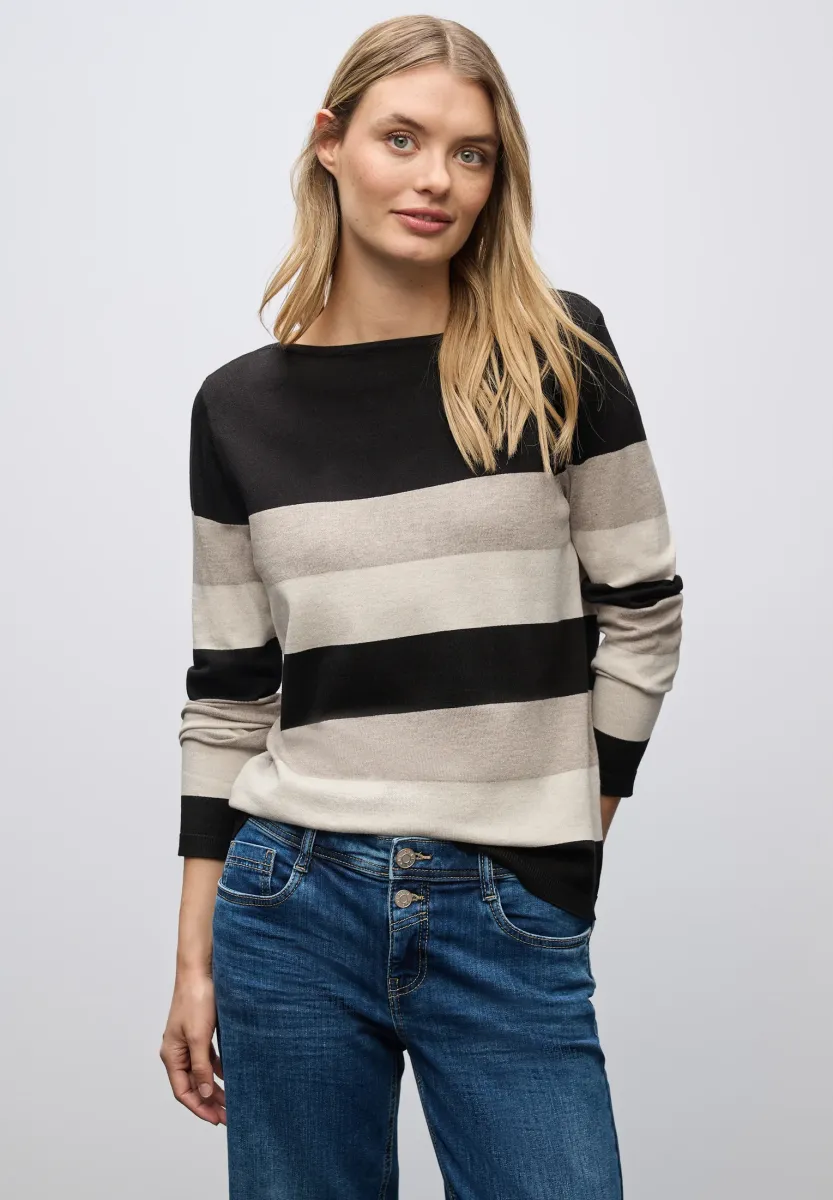 GESTREIFTER PULLOVER - Strickpullover - schwarz