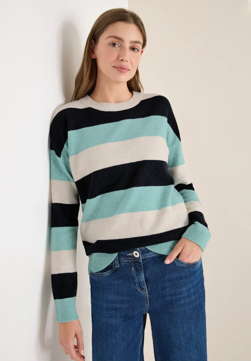 GESTREIFTER - Strickpullover - blau